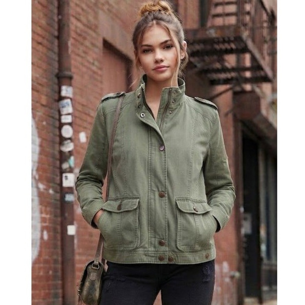 Utility Jacket M Green Military‎ Twill Epaulettes Cargo Olive Khaki Coat Fall